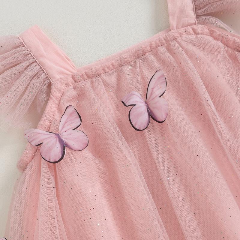 Product Introduction of Baby Girl Tulle Dress Fly Sleeve Square Neck Tutu Dress 3D Flower/Butterfly Party Dress 36