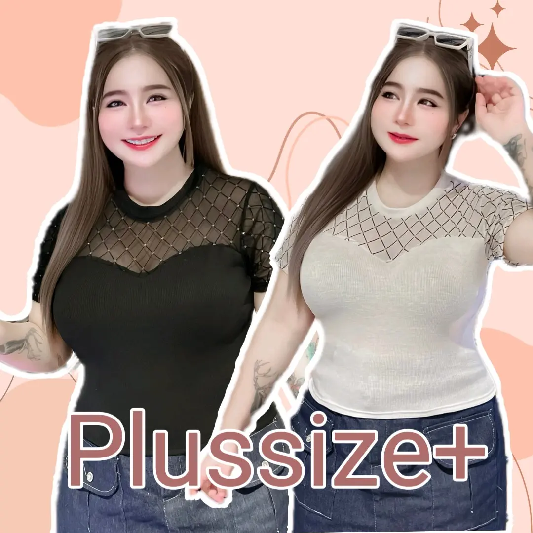 Plussize เสื้อครอป สาวอวบ เอวลอย อกซีทรู 34ถึง56 นิ้ว เสื้อตาข่ายเพชรสาวอวบ ผู้หญิง Clothing ครอป