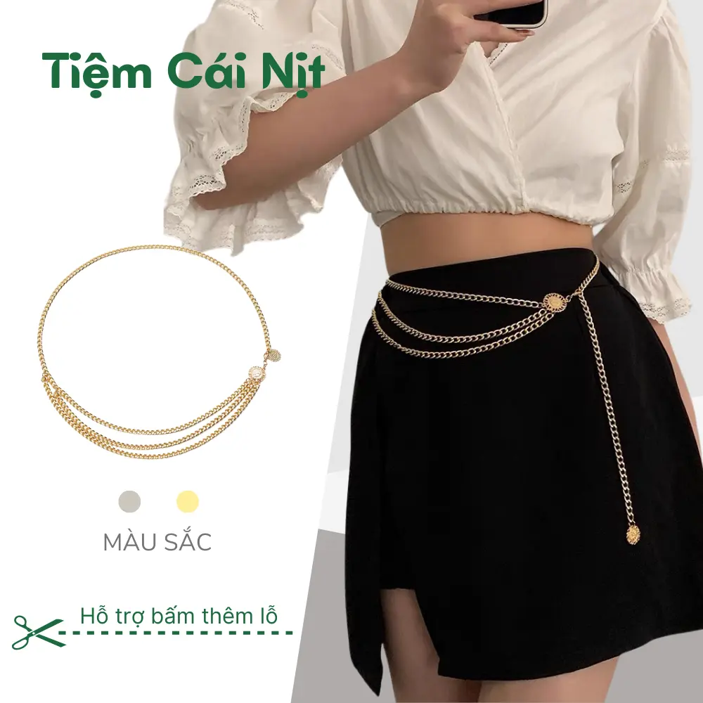 Đai váy áo sợi xích thả 3 tầng thả sang chảnh ĐV009-Belt nịt váy kim loại dây mảnh thời trang xinh cho nữ-Tiệm Cái Nịt