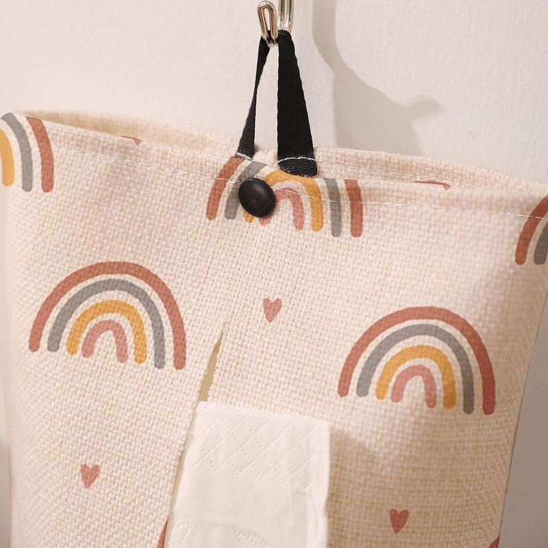 Rainbow Pattern Tissue Bag, 1 Count Creative Tissue Storage Bag, Lovely Storage Organizer for Living Room Bathroom, Home Decorations 4