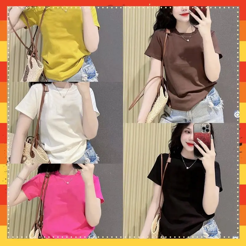 Áo thun trơn nữ tay ngắn thun borip cotton 5 màu phong cách cổ tròn M161