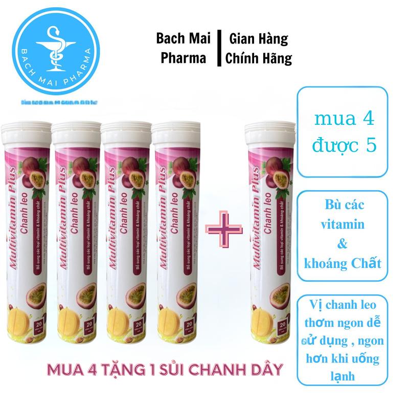 C sủi vị Chanh leo - Viên sủi Multivitamin Plus chanh leo bổ sung vitamin & khoáng chất , combo 4 thêm 1