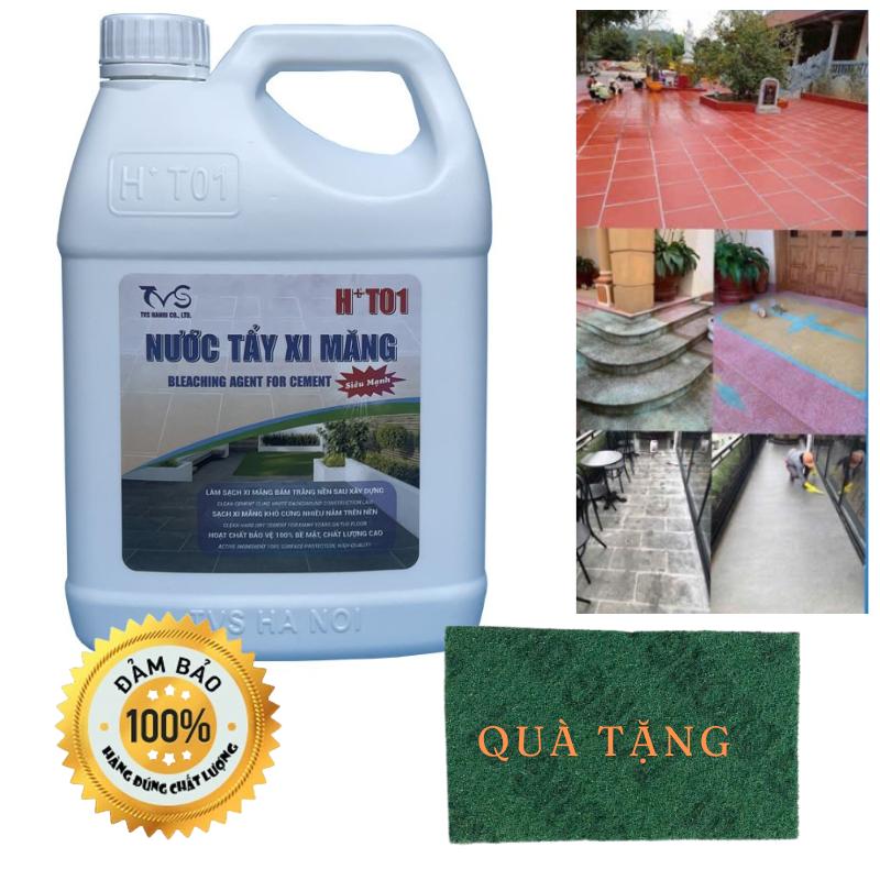 Tẩy xi măng HT01-TVS-1.8L, tẩy trăng ron gach, chất tẩy xi măng, tẩy rong rêu gạch cũ bẩn tặng ngay pad chà rửa chuyên dụng