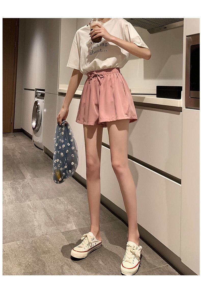 Product Introduction of Ice Silk Shorts for Women, Summer Thin Wide-Leg Casual A-Line Shorts, Versatile High-Waisted Home Three-Quarter Shorts for Women, Trendy Outdoor Wear 17