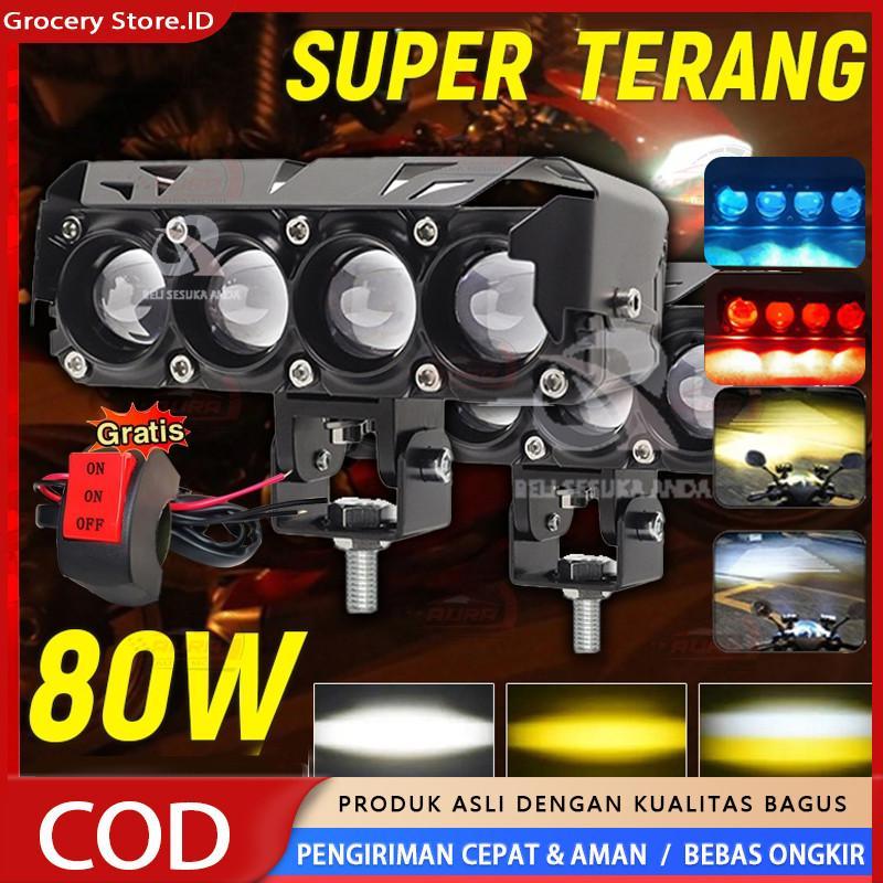 【COD,Kirim Sekarang】 【FREE SAKLAR】12V / 24V Devil Lampu Sorot Tembak Mobil Lampu LED Tembak Sorot D3 SQL Lampu Tembak Sorot LED Laser 3 Mata 4 Mata 80 Watt 2 Warna Putih Kuning 1