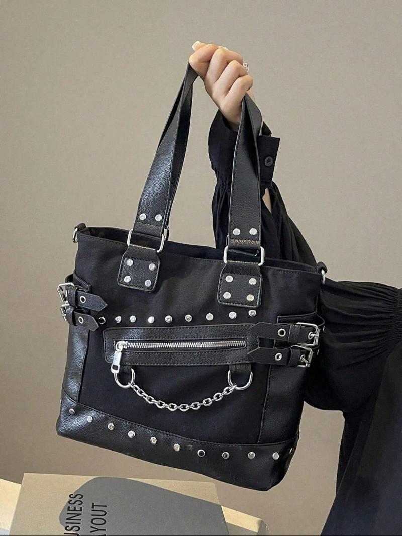 Product Introduction of Women's Fashion Rivet Decorated Crossbody Bag, Casual Large Capacity Shoulder Bag for Daily Used, Trendy All-match Commuter Bag 3