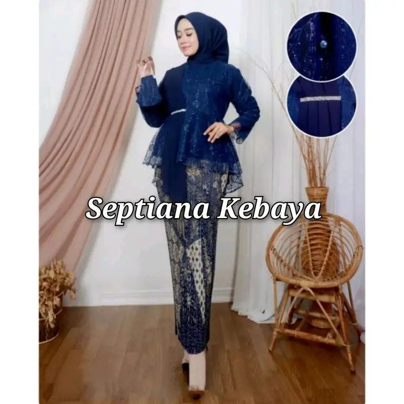 BAJU KEBAYA COUPLE  WARNA  NAVY KEBAYA WISUDA  TUNANGAN  MODERN BUSUI FRIENDLY COUPLEKEBAYADANBATIK AYAHIBU ANAK BAHAN Katun Bunga 7