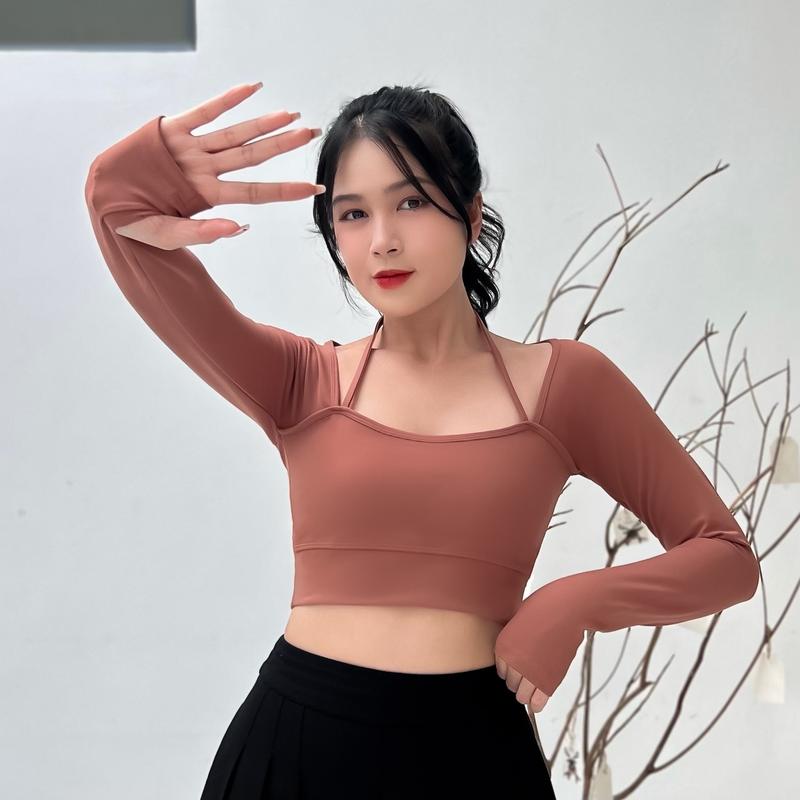  Áo Tập Gym Yoga Nữ Tay Dài Áo Croptop Thể Thao Nữ Tay Dài Có Xỏ Ngón Kèm Mút Chất Thun Poly 2 Da-Ao18 Sport Tập Thể Dục Tập Aerobic 