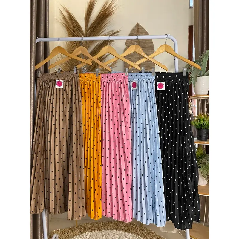 ROK PLISKET MOTIF POLKADOT 7/8 PREMIUM Bawahan Muslimah Rok Plisket Panjang Motif Wanita Terbaru | MOKAT STORE 7