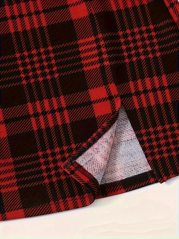 Women's Plaid Print Split Hem Skirt, Elegant Fashion Casual Short Skirt for Daily Outdoor Wear, Women's Bottoms for Spring & Fall 4