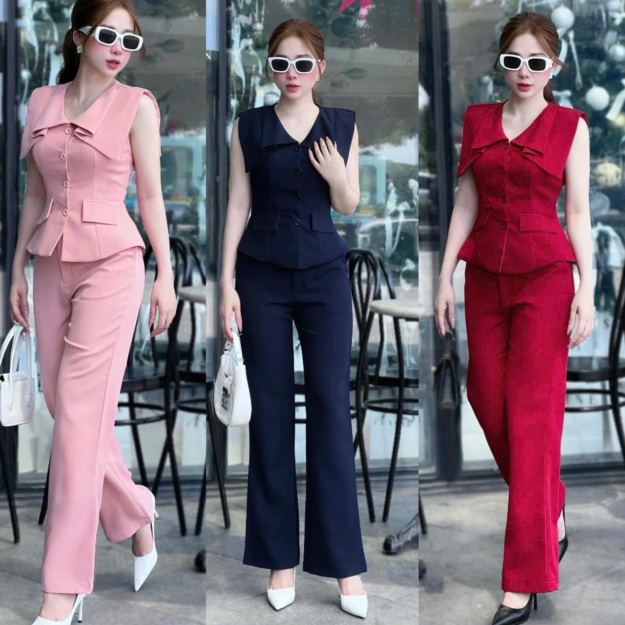 Set Quần Áo Cổ V Sang Trọng Vải Cotton Lạnh Cao Cấp Thanh Lịch Cho Các Nàng 40 - 95Kg Nữ Top Women Xoè - A.1489
