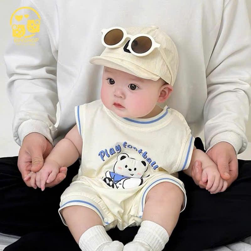 Body sát nách bé trai bé gái vải thun lạnh mềm mại, Bodysuit cho bé hình gấu dễ thương, Quần áo sơ sinh cho bé 0-12M
