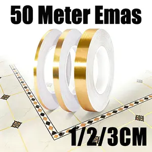 Stiker Pembatas Keramik Emas 50M Waterproof Gulungan List Plat Strip Dinding Lantai