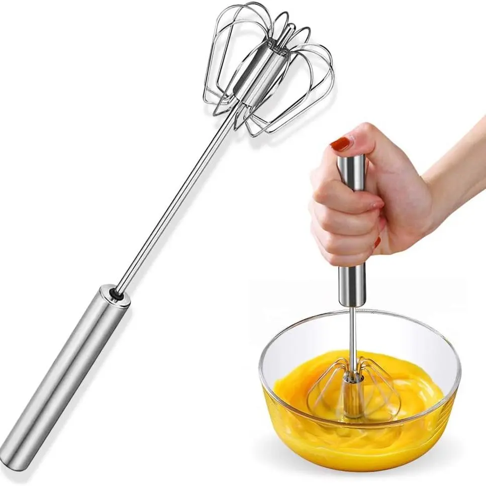 Stainless Steel Egg Beater, 1 Count Multifunctional Handheld Egg Whisk, Hand Push Semi-automatic Egg Beater, Kitchen Baking Utensils