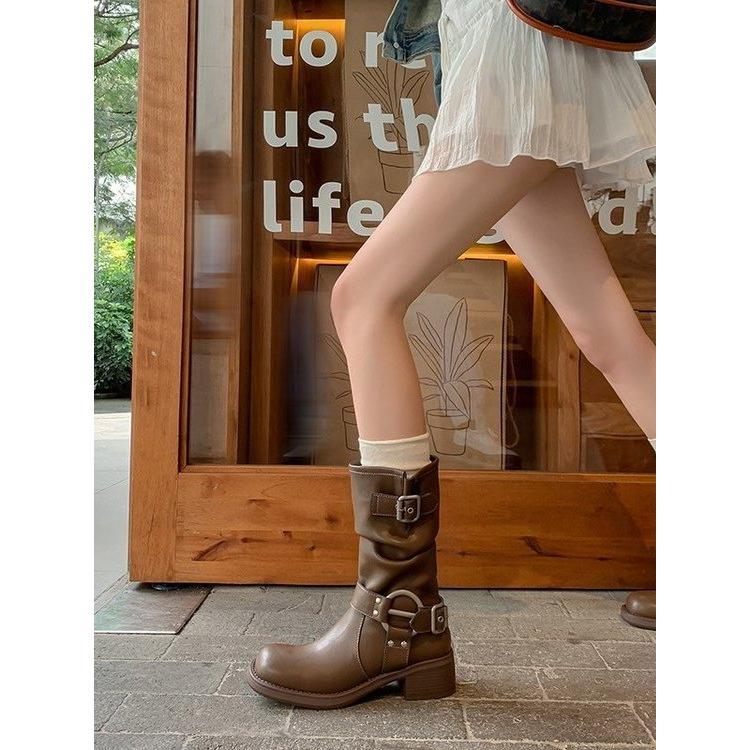 Boot nâu nữ Cổ Cao Bốt Cao Bồi Biker boots - Đế 6 cm Phong Cách vintage Cực Xinh bik3