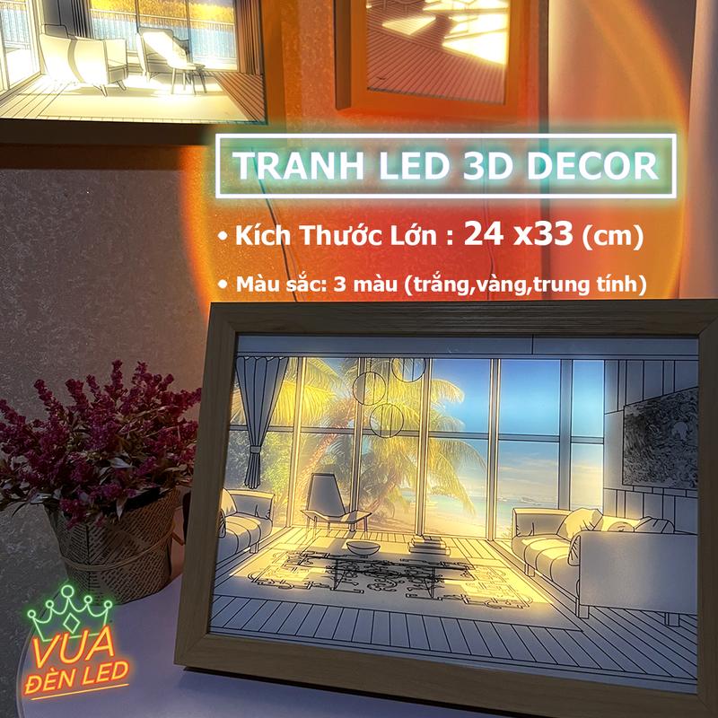 Tranh Đèn Led 3D Treo Tường 24x33cm Trang Trí Phát Sáng 3 Màu Decor Góc Học Tập, Phòng Ngủ, Phòng Khách