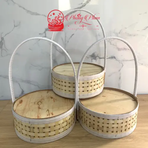 Giỏ Cắm Hoa-Trái Cây Hình Tròn Đan Tre Có Quai Xách Tiện Lợi( ĐI TỪ 2 CÁI) 4