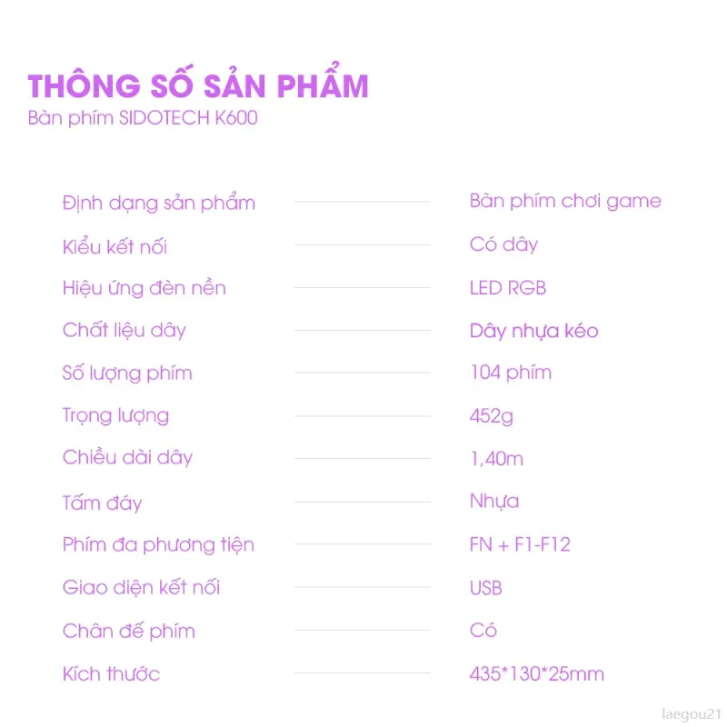 laegou21 Bàn phím máy tính gaming SIDOTECH K600 có dây full size phím giả cơ nút tròn LED RGB phù hợp dân văn phòng và game thủ keyboard  bluetooth ban  phimgiare rapid trigger 8