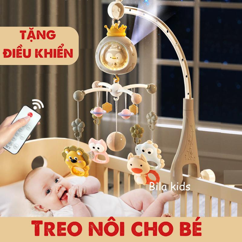 Đồ chơi treo nôi cũi kèm gặm nướu cho bé sơ sinh xoay 360 kích thích thị giác có hộp nhạc TẶNG điều khiển, chế độ tự tắt