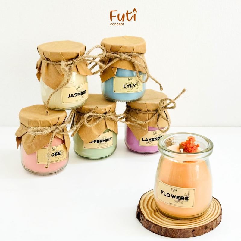 Nến thơm tinh dầu hương hoa thuỷ tinh trang trí vintage, Candle cup handmade