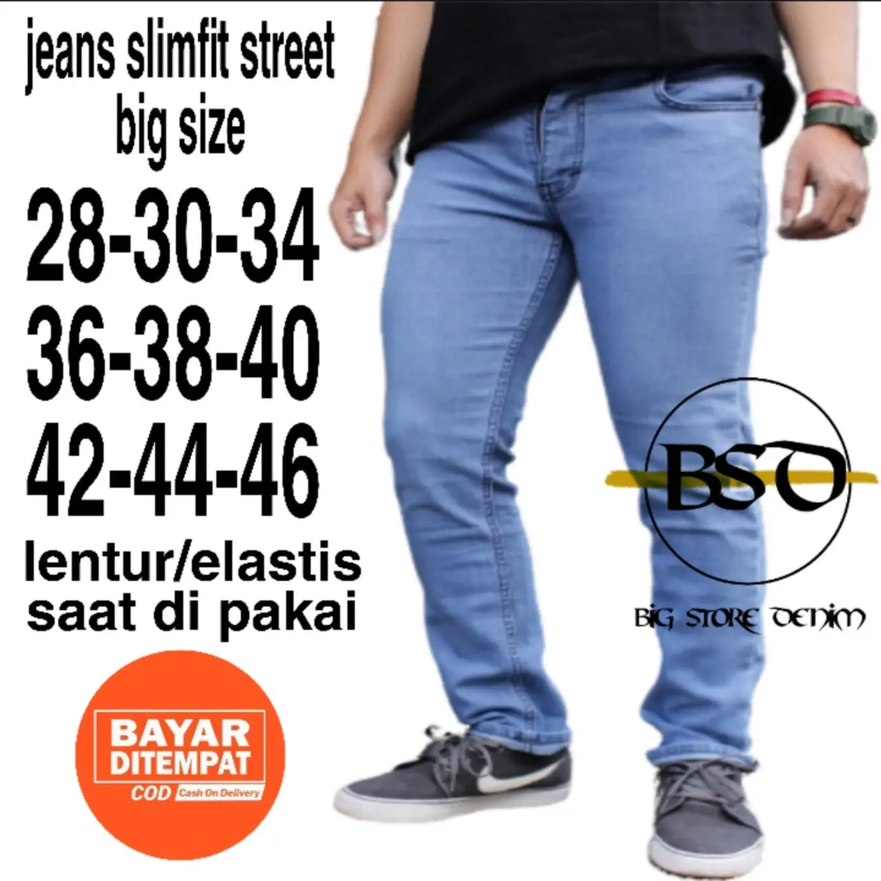 BIG STORE DENIM 2 - celana panjang jeans slimfit jumbo 36-44 / celana jeans pria panjang big size / celana panjang pria jumbo slim-fitting tebal nyaman Fit Slim Biru Navy Skinny Melar Cowok Hitam slim  fit  jeans