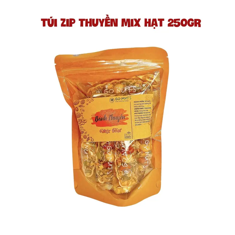 Bánh thuyền mix hạt GO NUTS có Macca không đường tạo ngọt bằng mật ong, bánh hạt mix ngũ cốc dinh dưỡng 8