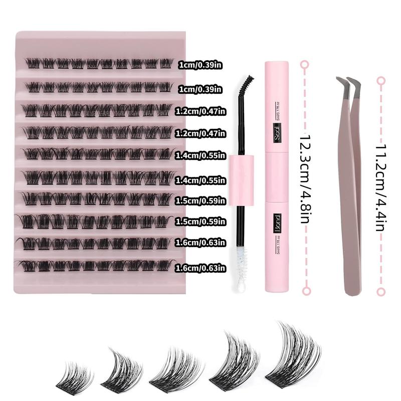 Individual False Eyelashes with Lash Bond and Seal and Lash Applicator Tool, Natural Look DIY Lash Extension Kit, Natural Curling Cluster Lashes for Eye Makeup, Summer Makeup, Valentine's Day Gift for Women, Cluster Lashes Kit 1