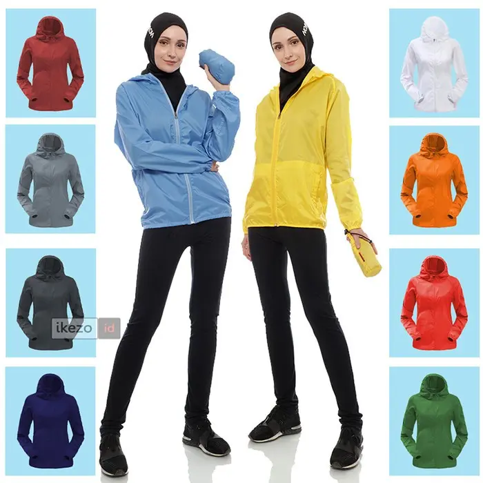 Jaket Waterproof Sauna Wanita Olahraga Anti UV Lari Sepeda Premium
