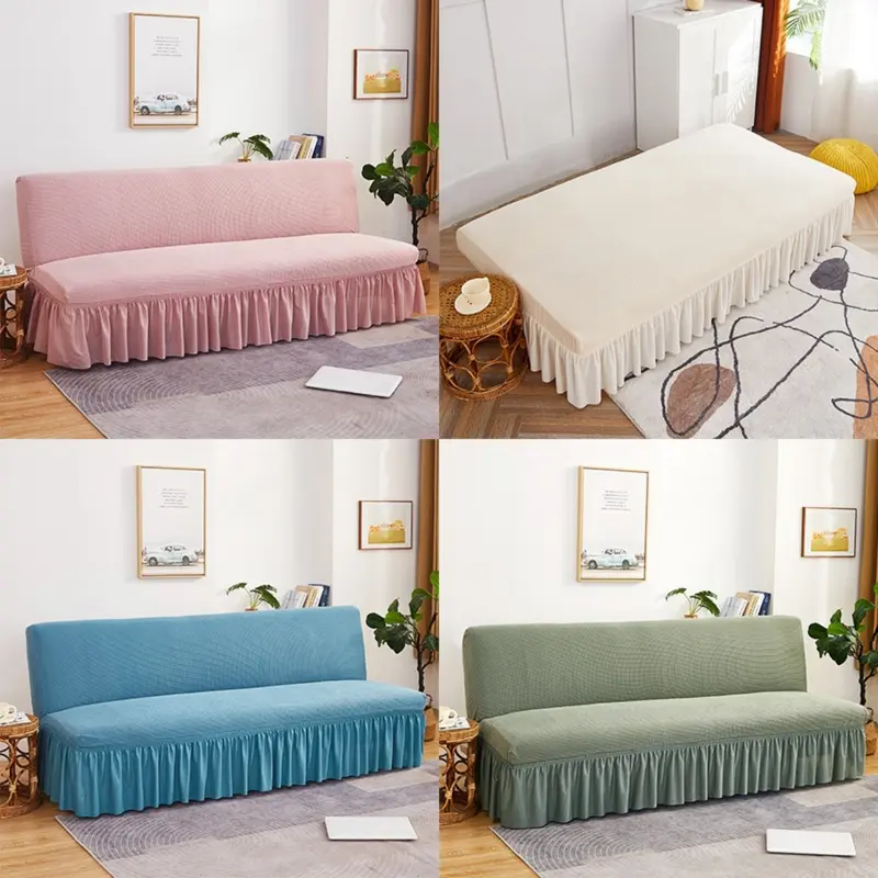Bọc Giường Sofa, Jacquard Waffle Co Giãn, Màu Trơn Với Váy, Bọc Ghế Sofa Không Tay 5
