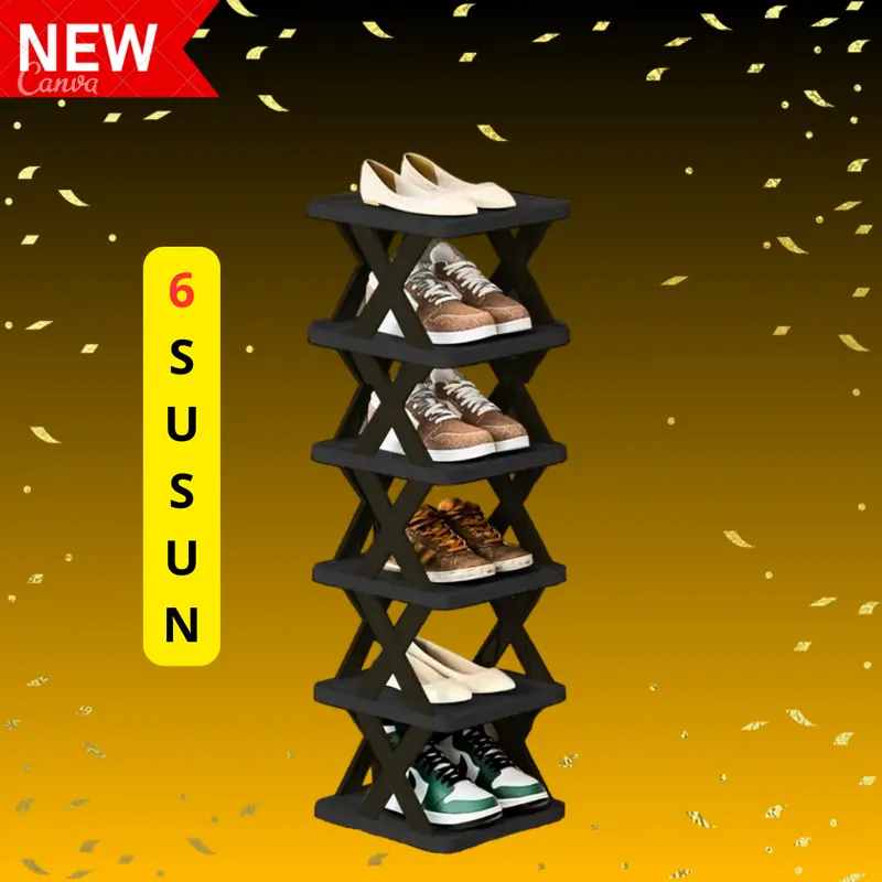 Rak Sepatu & Sandal Susun Plastik Portable Aesthetic / Tempat Sepatu Susun 6 & 8 Susun [Full Black Series] 2