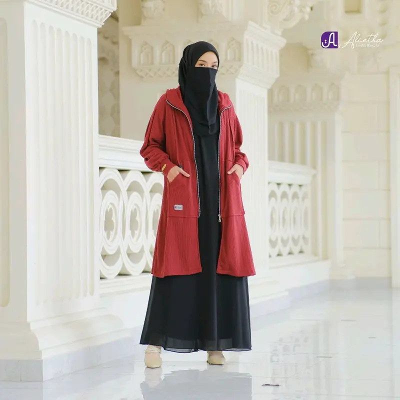 OUTER WANITA MUSLIM FATHIYAH BY ALIETHA Navy Atasan Baju Cardigan Panjang Basic Oversize Kardigan 6