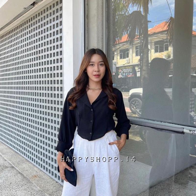 KEMEJA PUFFY / Kemeja Panjang Airflow / Kemeja garis wanita / kemeja crop wanita / kemeja kantor / kemeja wanita crop 6