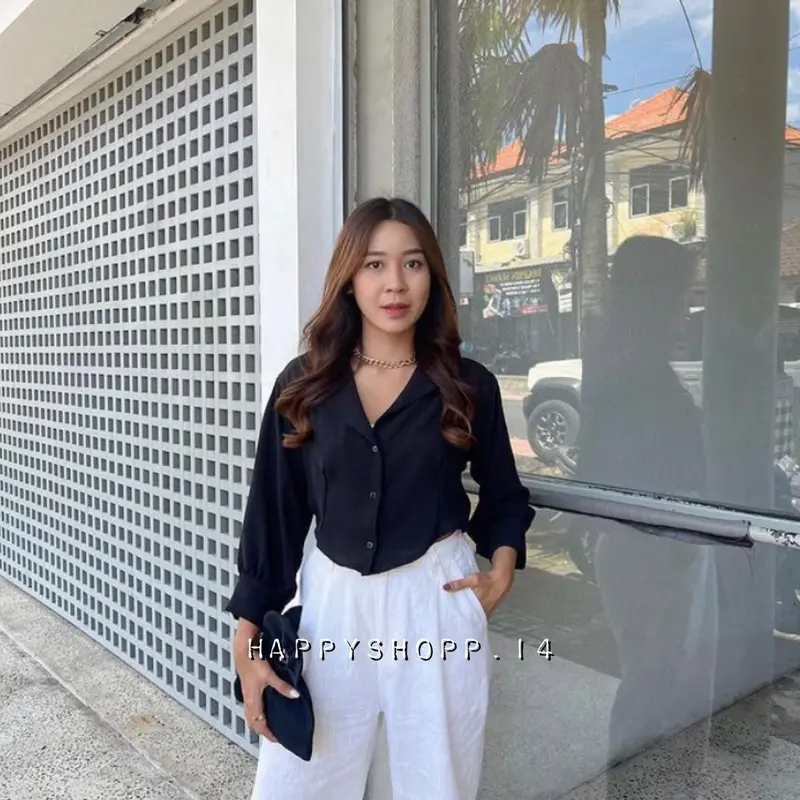 KEMEJA PUFFY / Kemeja Panjang Airflow / Kemeja garis wanita / kemeja crop wanita / kemeja kantor / kemeja wanita crop 5