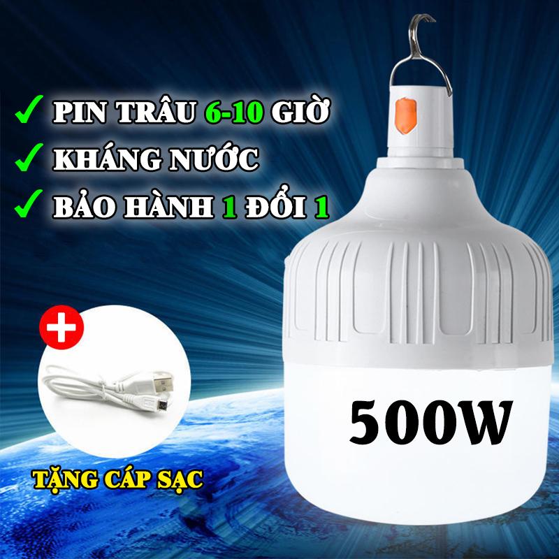 Đèn LED tích điện pin trâu, bóng đèn sạc điện công suất tốt, tặng cáp sạc