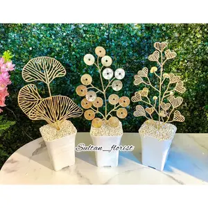 Bunga Gold Vas Kotak Estetik COD