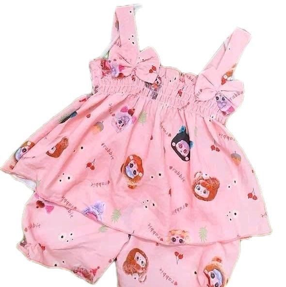 Combo 3 bộ quần áo 2 dây vải đũi Hàn mềm mịn giành cho bé gái mặc hè mát mẻ, gắn 2 nơ phía trước,  Nhiều hoạ tiết khác nhau Sandal