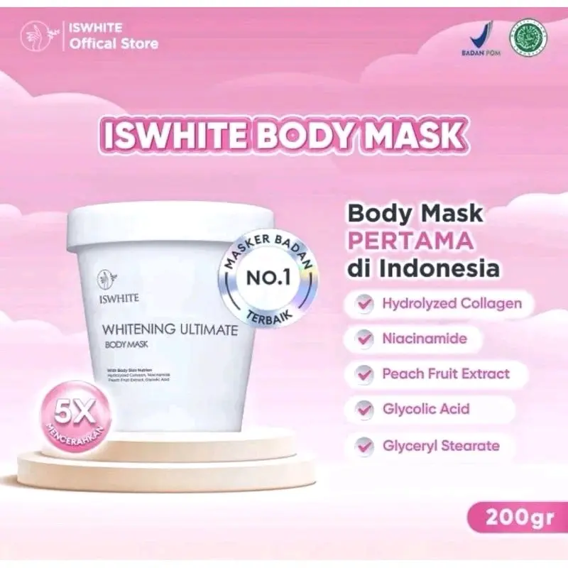 (UKURAN 70GR & 200 GR) ISWHITE MASKER BADAN BODY MASK WHITENING ULTIMATE Mencerahkan Tubuh 2
