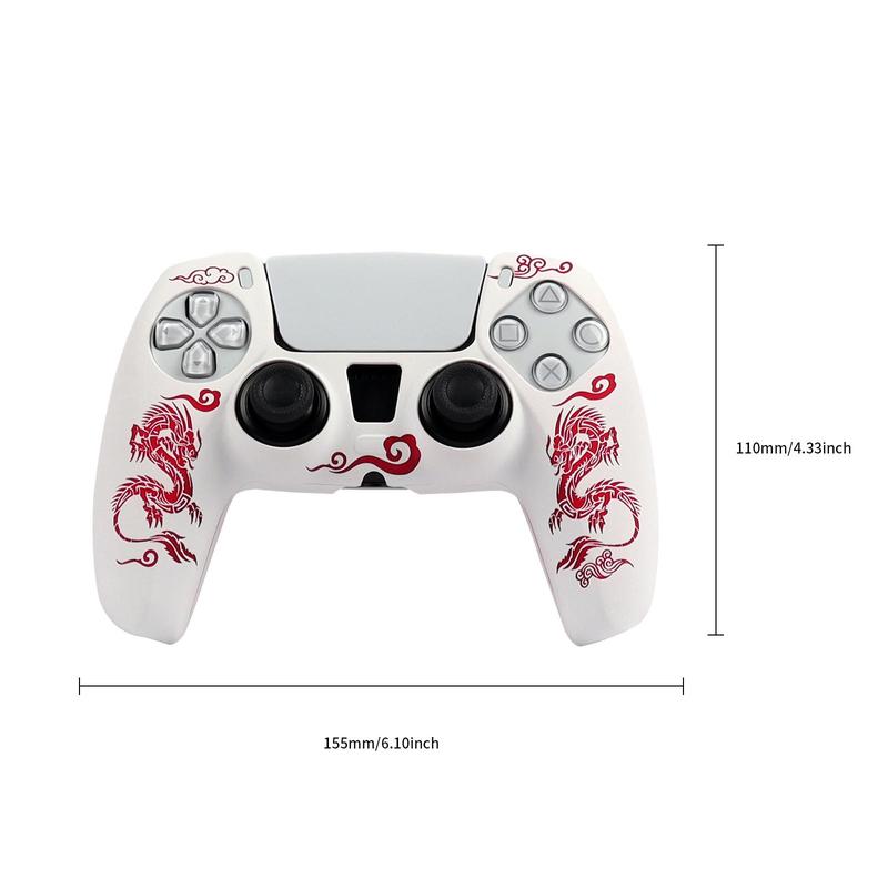 RALAN Dragon Cloud Pattern Game Controller Protective Case, Silicone Game Controller Protective Cover with 2 Thumb Grip Cap, Gaming Console Accessories for PS5 1