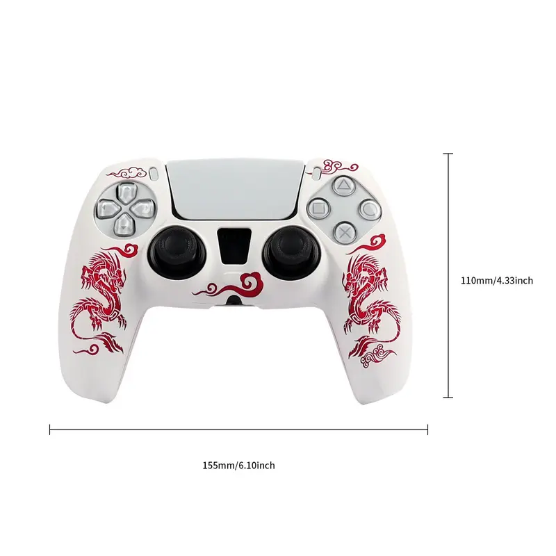 RALAN Dragon Cloud Pattern Game Controller Protective Case, Silicone Game Controller Protective Cover with 2 Thumb Grip Cap, Gaming Console Accessories for PS5 1