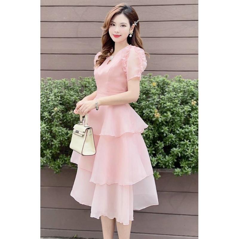 [3.3 Sales Freeship] Đầm công chúa, đầm voan xòe 3 tầng cổ tròn tay phồng, đầm hồng xòe đi cưới đi tiêc sang chảnh dx Nữ WomenTOP 1