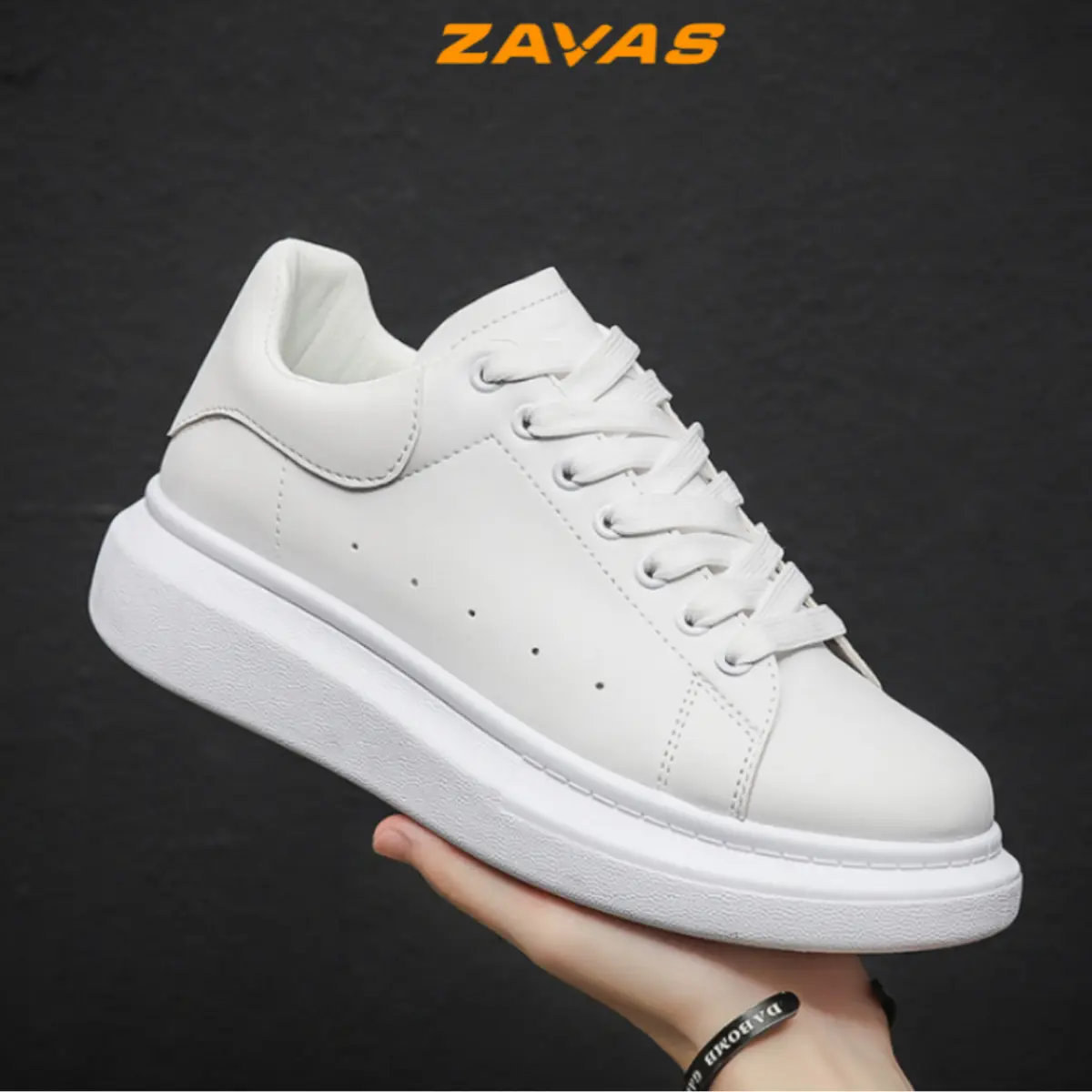 Giày sneaker nam ZAVAS màu trắng bằng da PU khó bong tróc, giữ form tốt đi chơi đi làm - S387