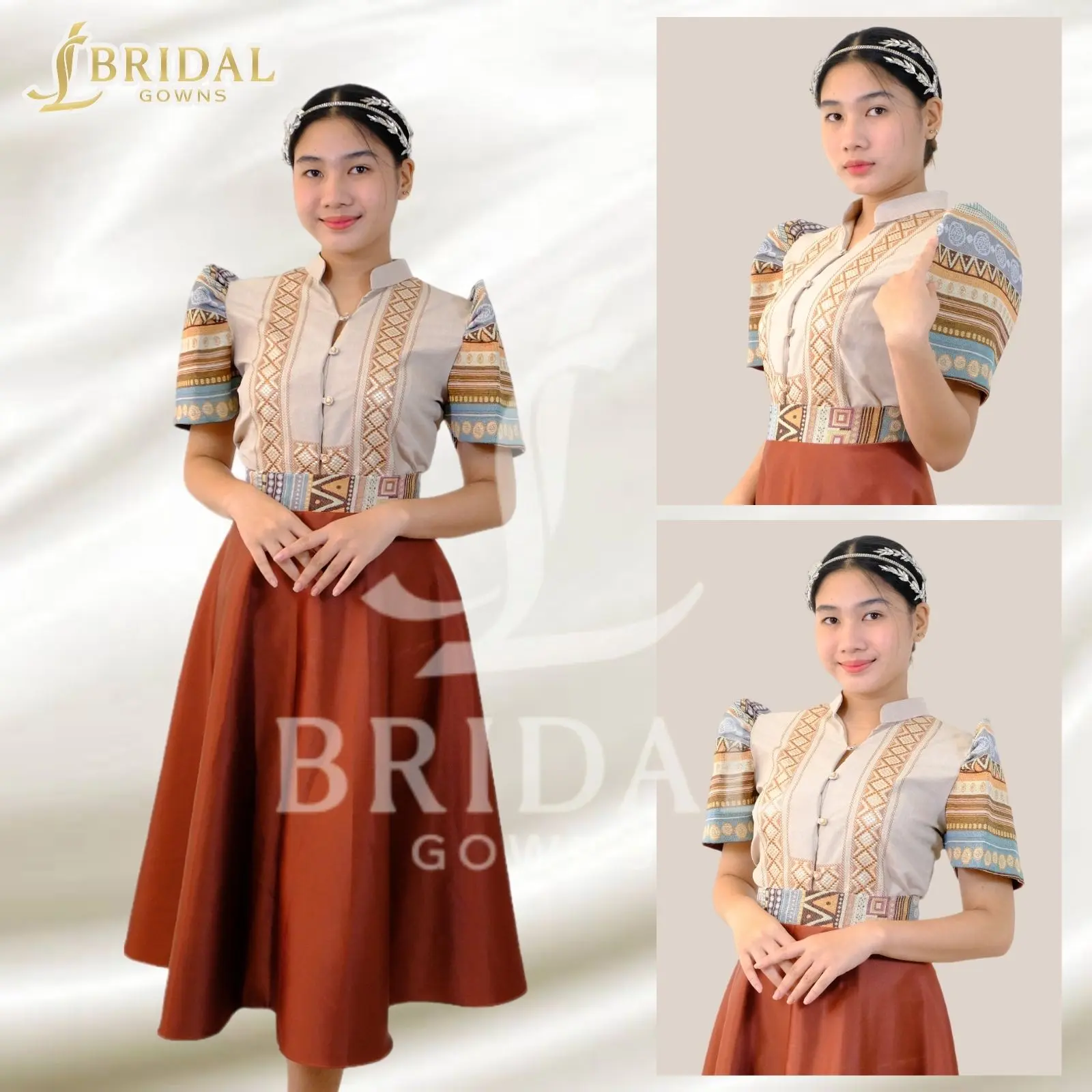Modern filipiniana dress Traditional Outfit for Women - Ethnic Blouse & Skirt Womenswear Clothing Lady School
