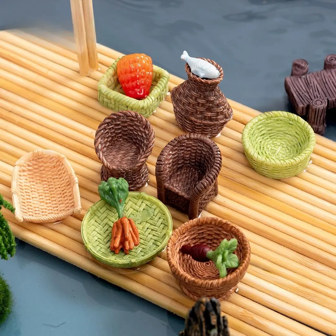 🔥🔥Rattan Ornaments, Resin Crafts, Creative Home Decorations, Bamboo Chair Dustpan Fish Basket Basket Bamboo Cans