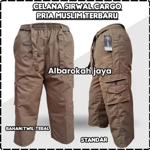 Celana sirwal kantong resleting cargo,celana pangsi pria muslim,celana Ikhwan dewasa Hitam Cokelat