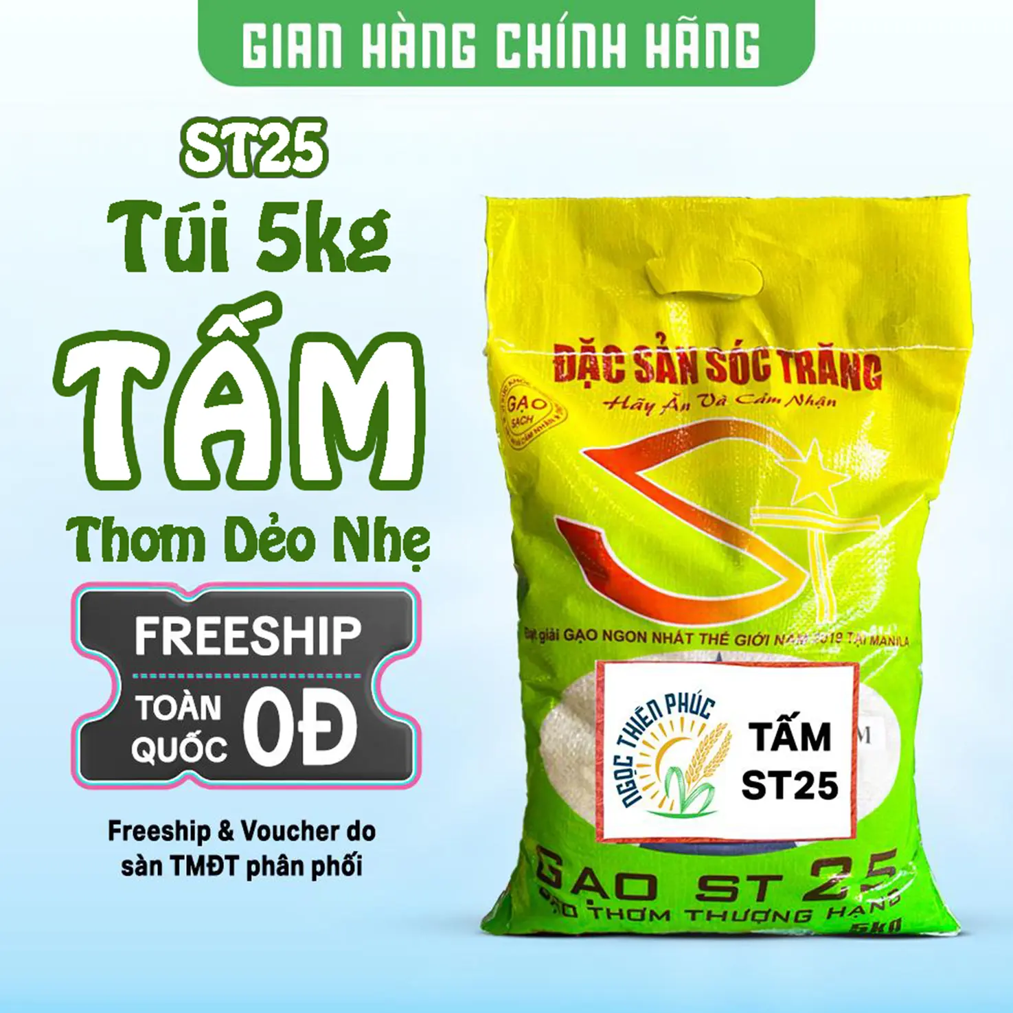 TẤM ST25 Sóc Trăng - bao 5kg -  Gạo Nấu Cháo Nấu Cơm - Dẻo Nhiều Mềm Ngọt Dịu Ít Rời Hạt Thơm ít- Ngọc Thiên Phúc (Food)
