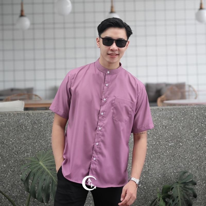 AGP Kemeja Shanghai - Toyobo Pendek / Kemeja Shanghai Pria Lengan Pendek / Kemeja Pria Basic Polos / Kemeja Muslim Katun 0