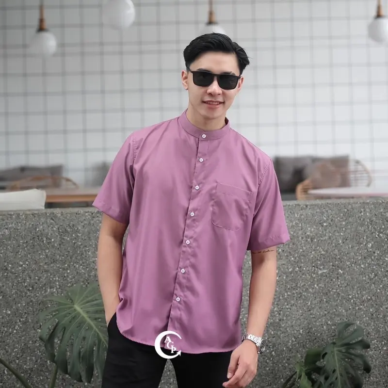 AGP Kemeja Shanghai - Toyobo Pendek / Kemeja Shanghai Pria Lengan Pendek / Kemeja Pria Basic Polos / Kemeja Muslim Katun 0
