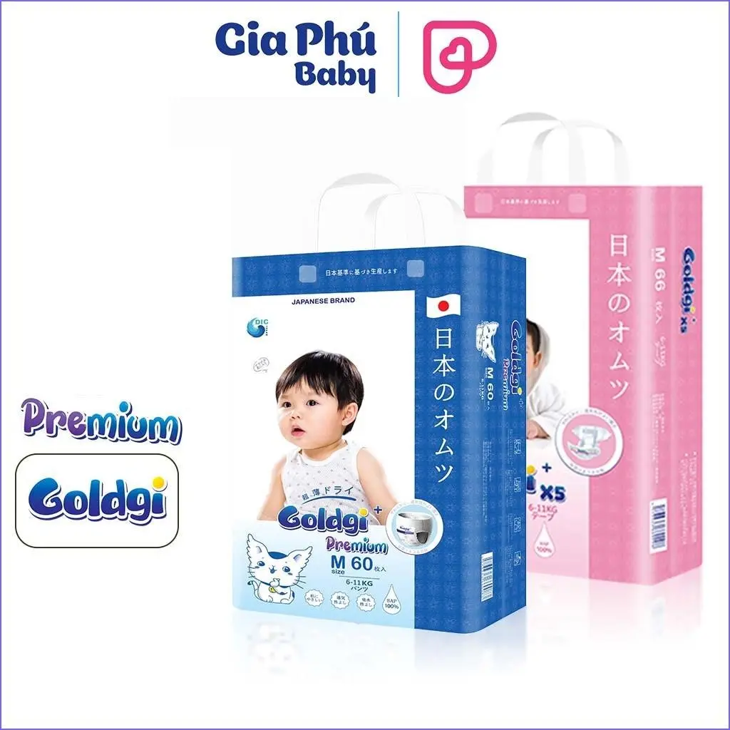 Bỉm dán/Tã Bỉm cao cấp Goldgi+ Nhật size Nb50/S40/M66/M60/L56/L48/XL46/XL44/XXL32 chính hãng cho bé