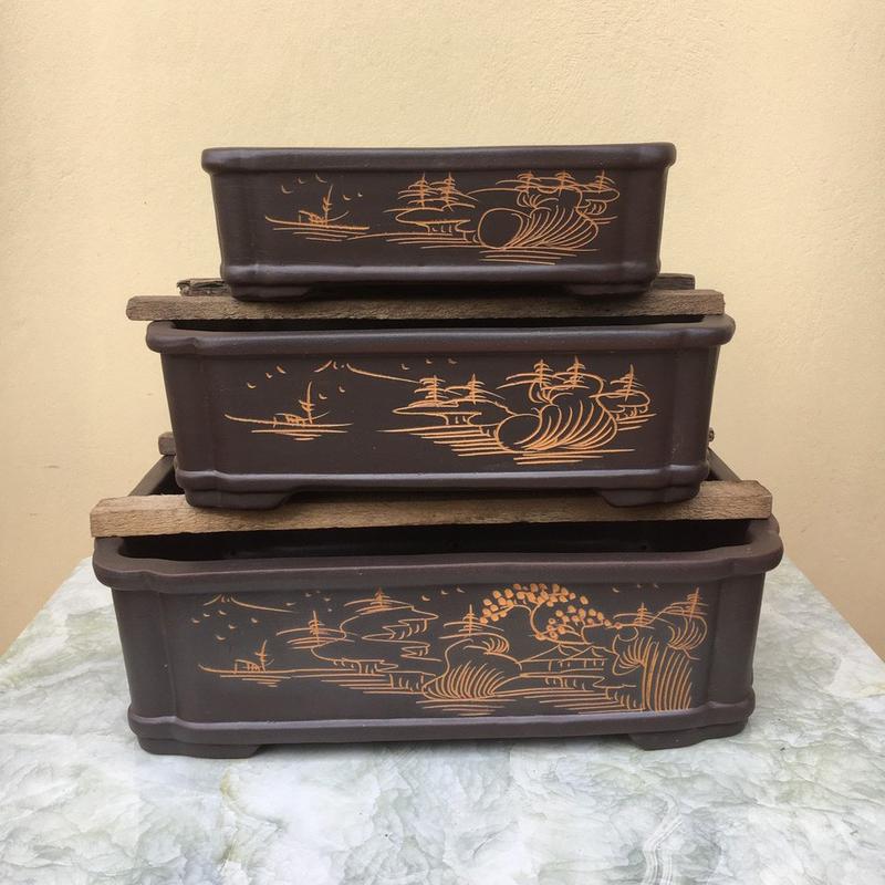 Chậu bonsai Chữ nhật đất nung gốm Bát tràng 3 size CB-05