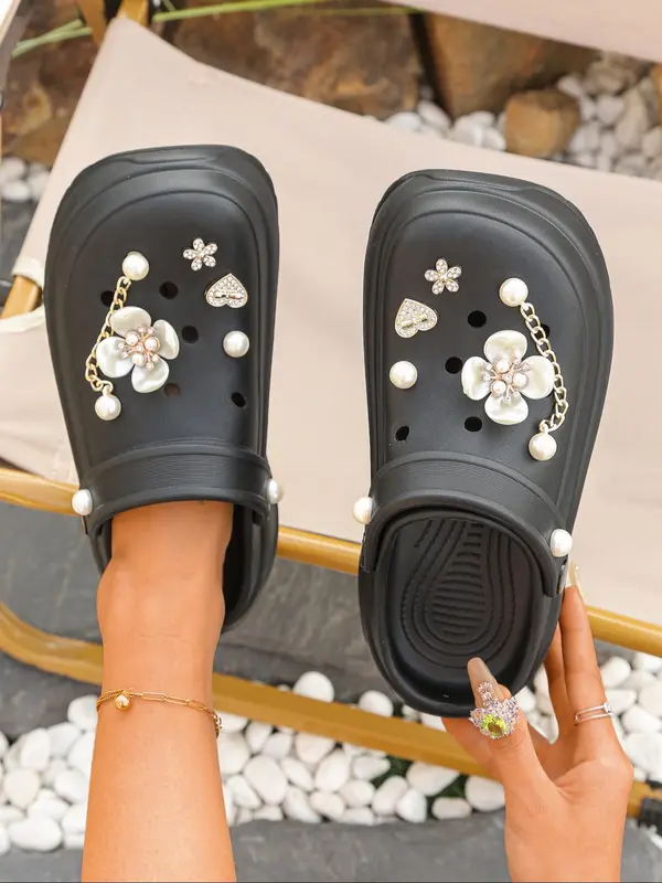 Women's Solid Color Crocs Slippers, Casual Comfortable Platform Sandals for Beach, Fashionable Shoes for Indoor & Outdoor Wear 6